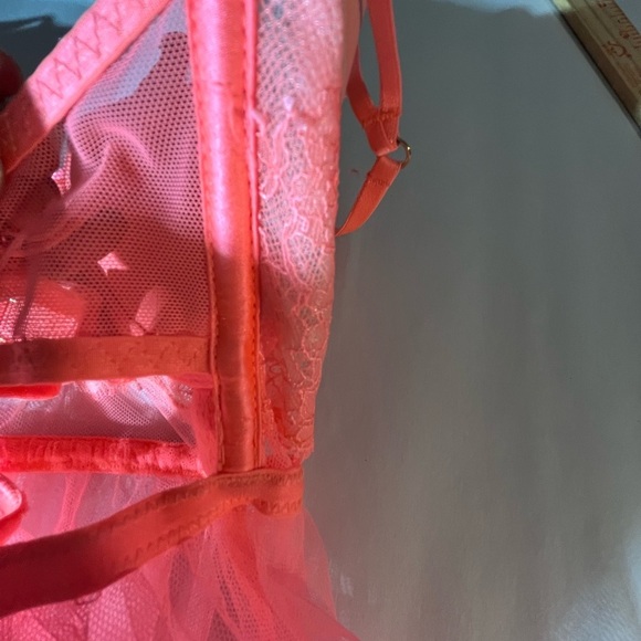 Victoria Secret Whimsigoth Bra Slip Fairy Dress 34C orange peach sheer Nightie - Picture 5 of 11